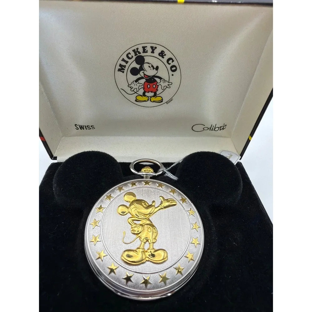 Vintage Mickey Mouse Colibri Pocket Watch Two Tone Swiss Quartz MPW95851W Boxed
